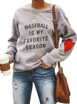 KIRJAUDU Women Letter Print Sweatshirt Long Sleeve Cute Heart Elbow Patch Pullover Tops