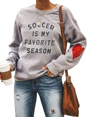KIRJAUDU Women Letter Print Sweatshirt Long Sleeve Cute Heart Elbow Patch Pullover Tops