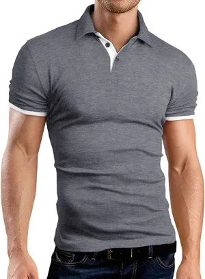 KUYIGO Men's Short Sleeve Polo Shirts Casual Slim Fit Basic Designed Cotton Shirt Tops
