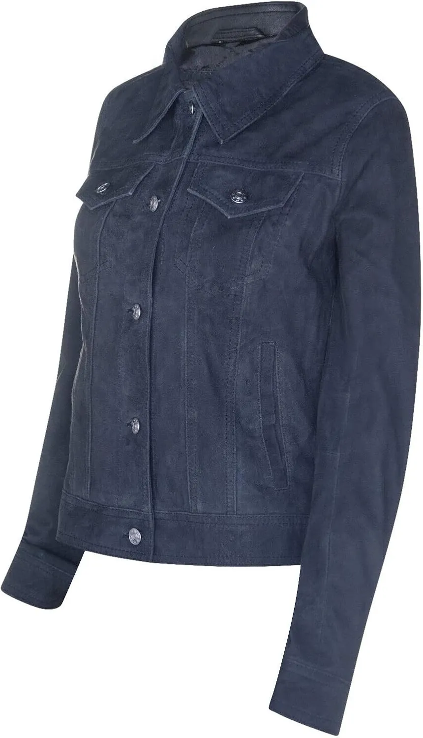 Ladies Suede Trucker Classic Western Leather Denim Jeans Jacket
