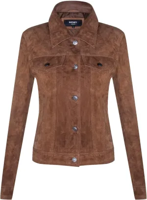 Ladies Suede Trucker Classic Western Leather Denim Jeans Jacket