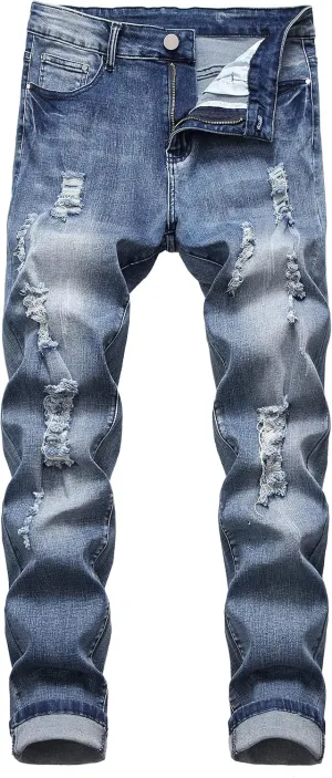 LAMKUKU Men's Ripped Jeans Slim Fit Casual Distressed Denim Pants