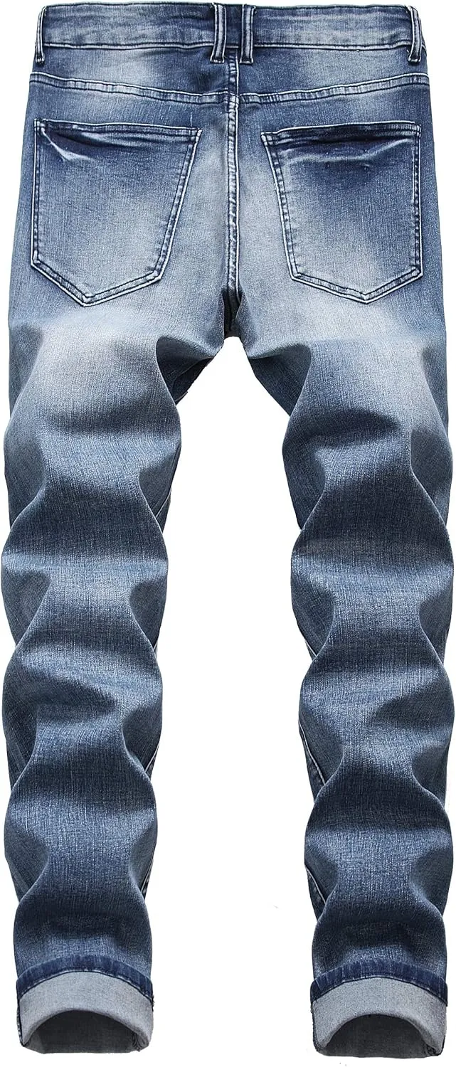LAMKUKU Men's Ripped Jeans Slim Fit Casual Distressed Denim Pants