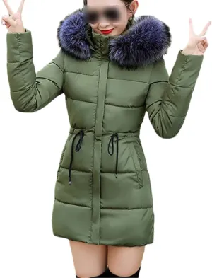 Large Fur Winter Jacket Women Padded Parka Coat Slim Long Winter Coat Down Cotton Down Jacket