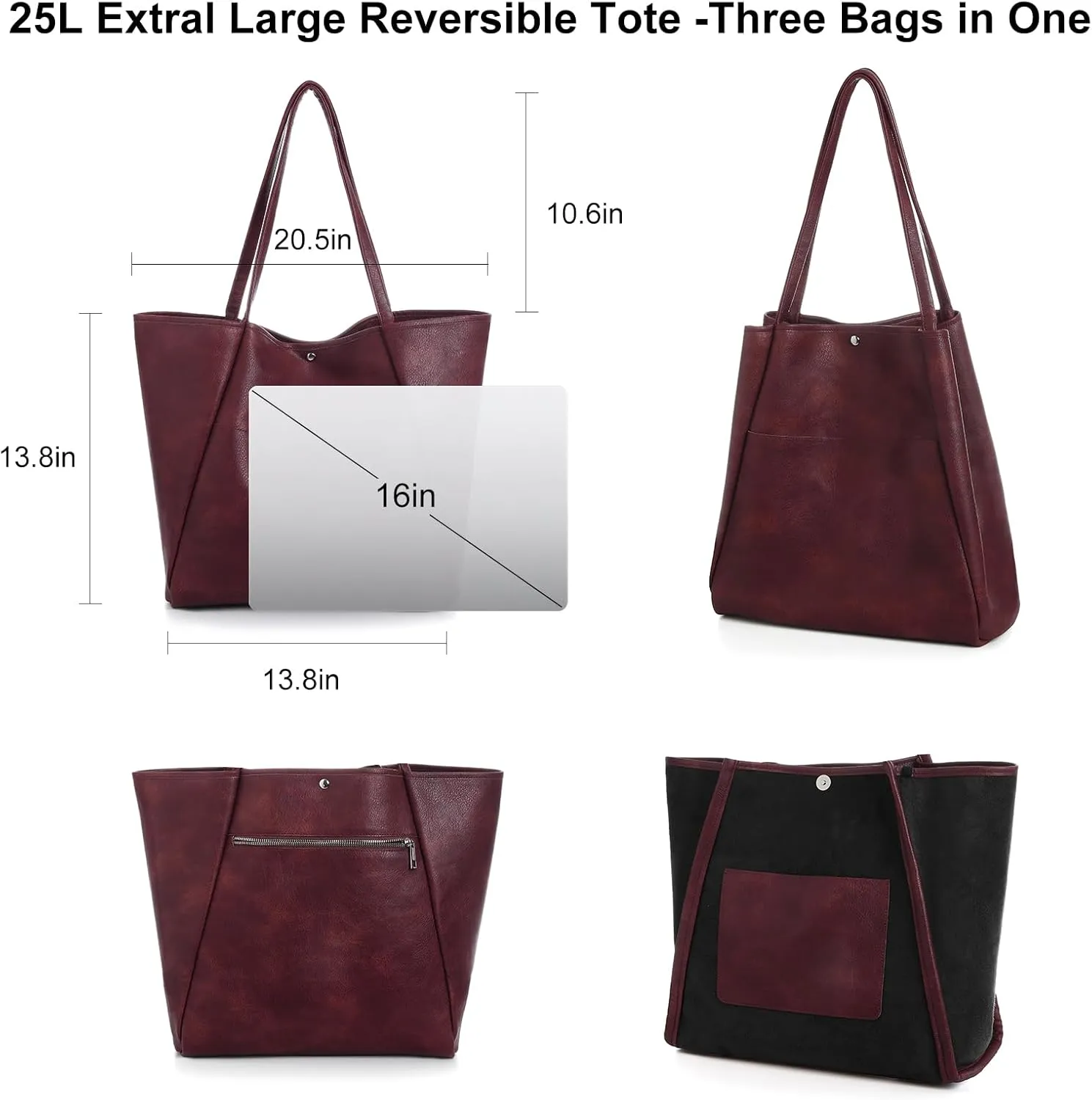 Large Tote Bag for Women Work 25L Travel Vegan Leather Ladies Handbags Weekender Purses