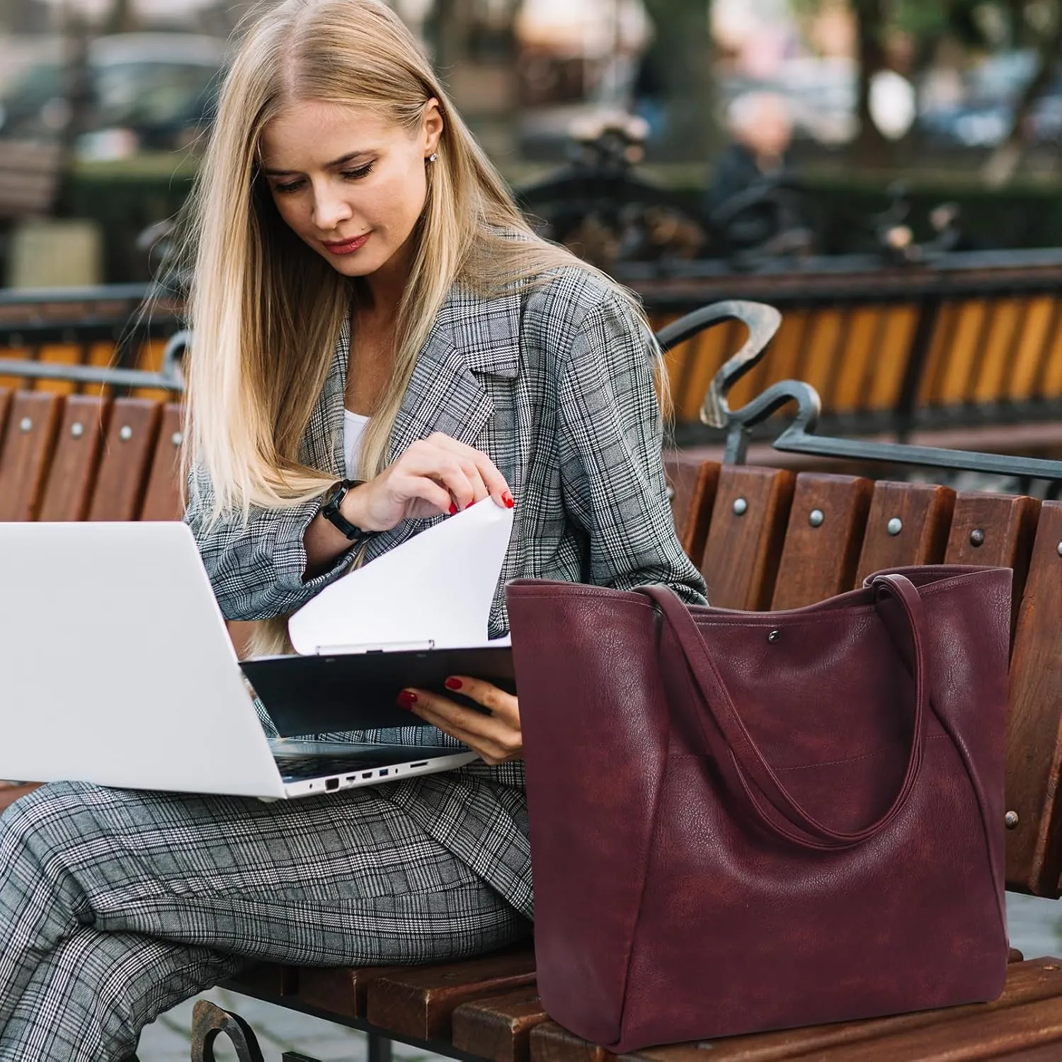 Large Tote Bag for Women Work 25L Travel Vegan Leather Ladies Handbags Weekender Purses