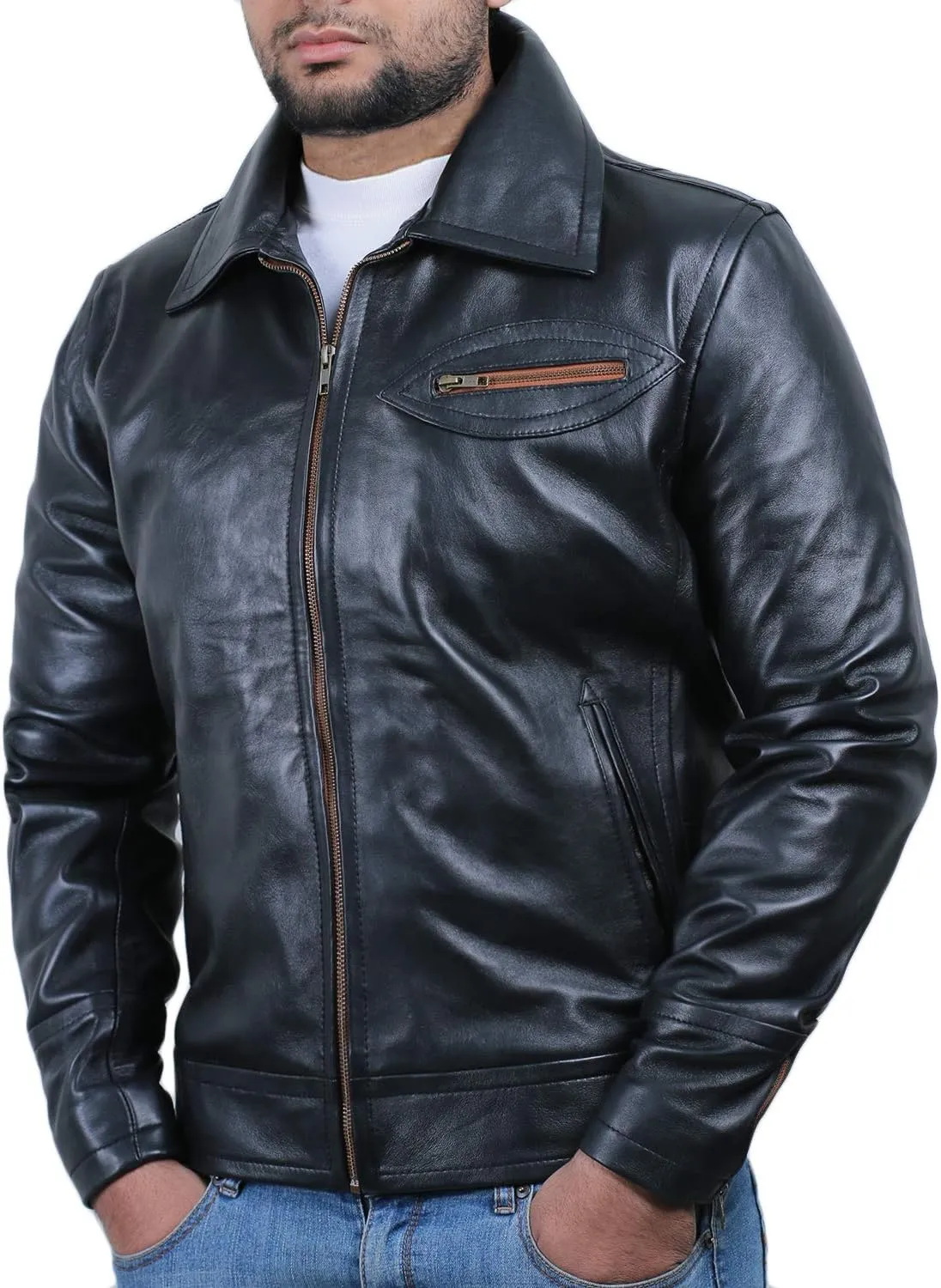 Laverapelle Men's Genuine Lambskin Leather Jacket (Black, Classic Jacket) - 1501811