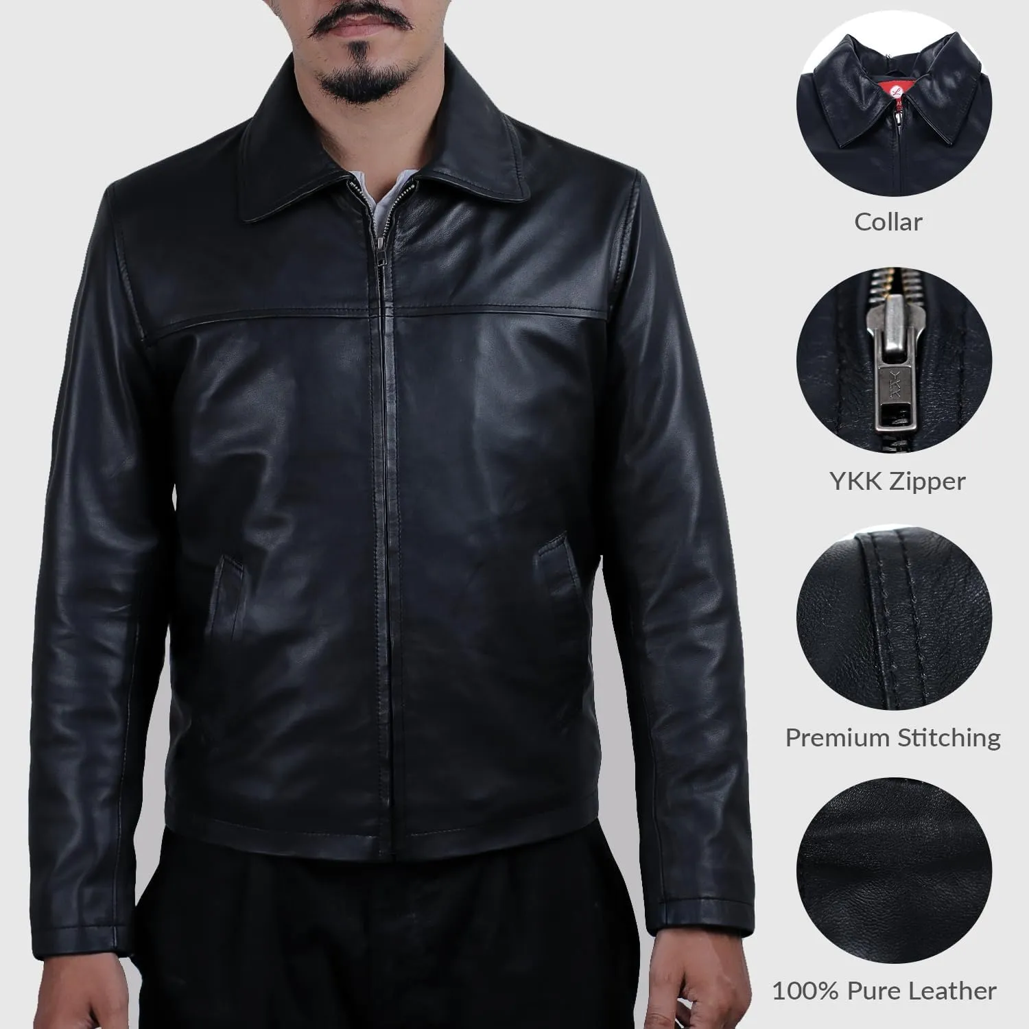 Laverapelle Men's Genuine Lambskin Leather Jacket (Black, Classic Jacket) - 1501814