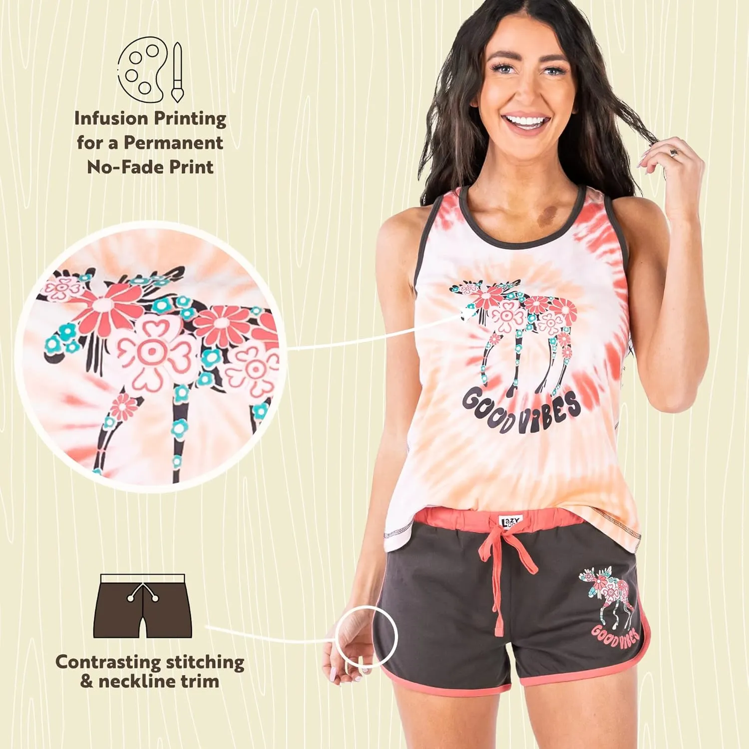 Lazy One Matching Pajamas for Women, Cute Pajama Shorts and Tank Top Set, Summer Pajamas