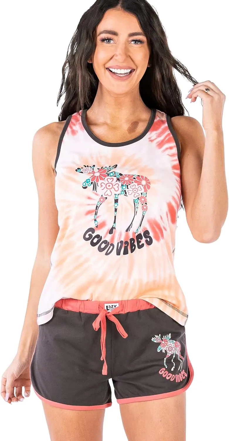 Lazy One Matching Pajamas for Women, Cute Pajama Shorts and Tank Top Set, Summer Pajamas
