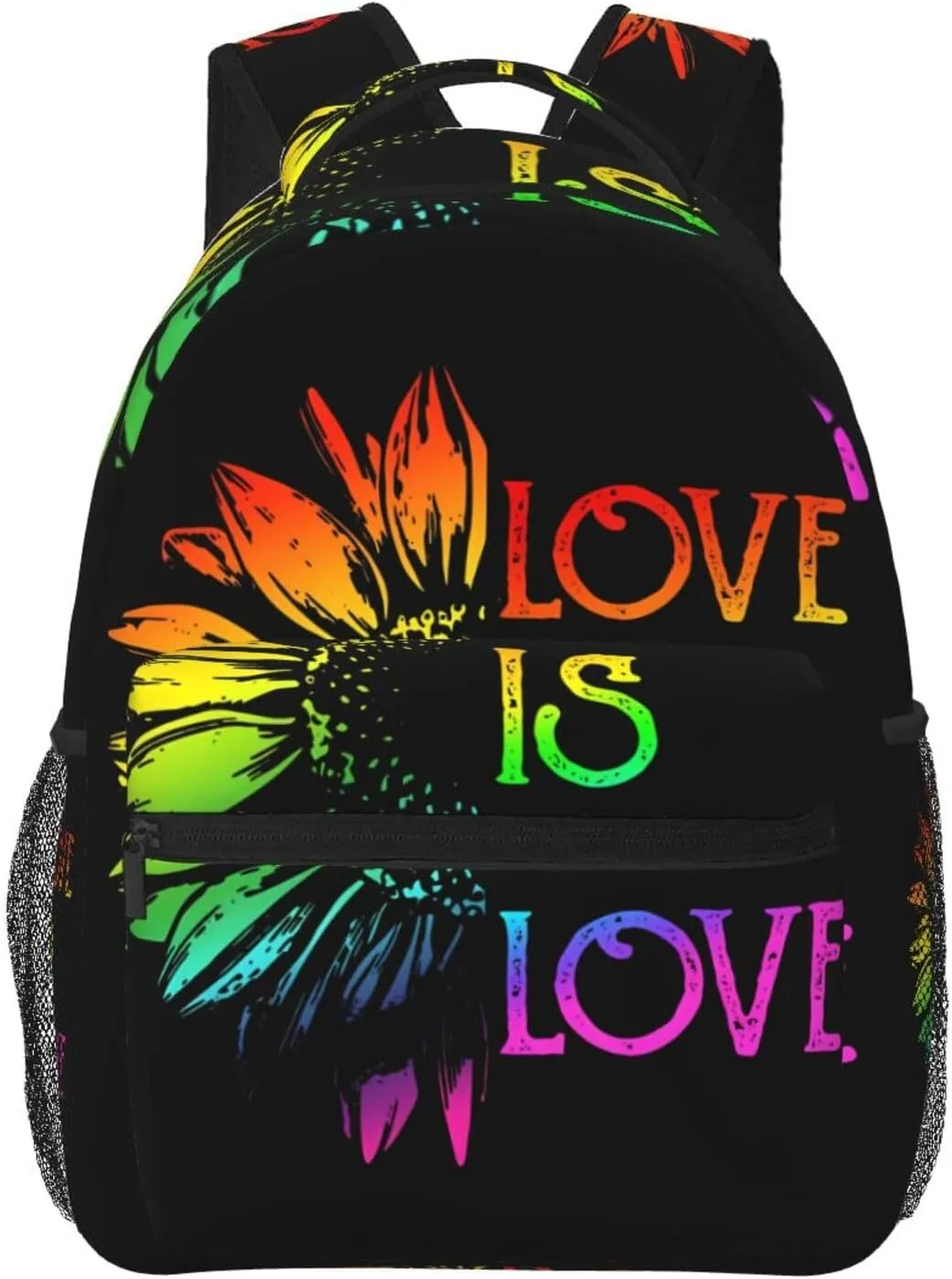 Lgbt Rainbow Gay Pride Flag Love Is Love Sunflower Backpack Casual Pack Bag Laptop Backpack With Side Pocket Front Zipper Pocket Bookpack Travel Daypack Picnic Rucksack