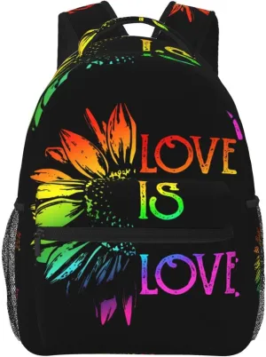 Lgbt Rainbow Gay Pride Flag Love Is Love Sunflower Backpack Casual Pack Bag Laptop Backpack With Side Pocket Front Zipper Pocket Bookpack Travel Daypack Picnic Rucksack