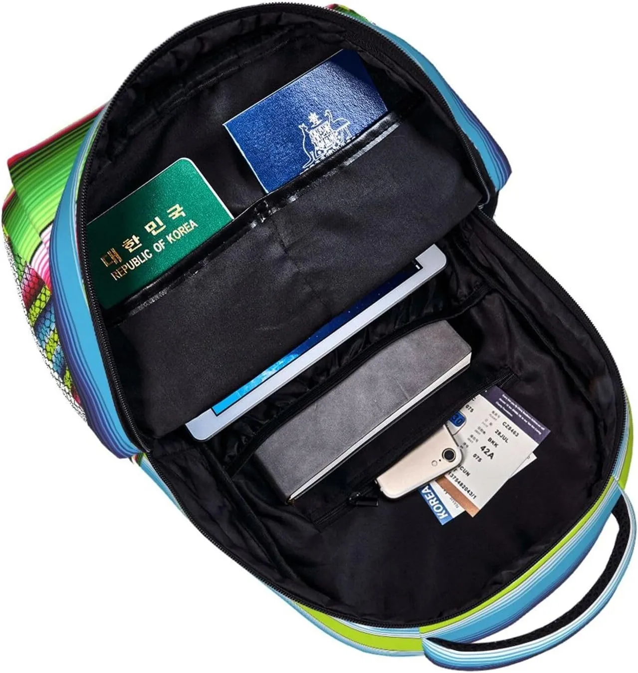 Lime Green Mexican Stripes Backpack Casual Pack Bag Laptop Backpack With Side Pocket Front Zipper Pocket Bookpack Travel Daypack Picnic Rucksack