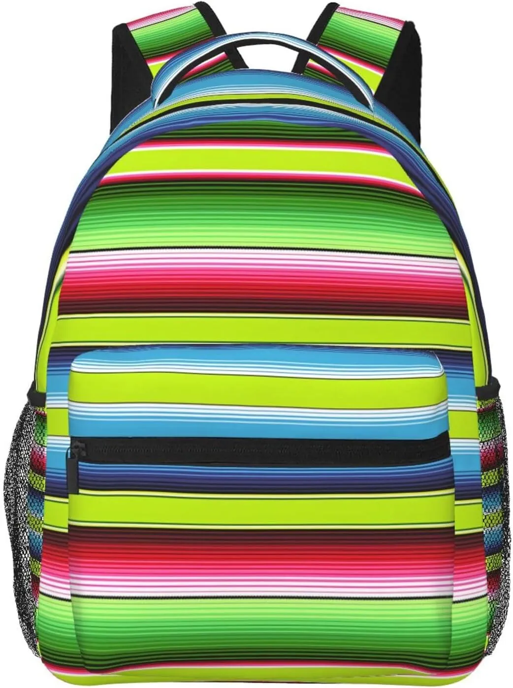 Lime Green Mexican Stripes Backpack Casual Pack Bag Laptop Backpack With Side Pocket Front Zipper Pocket Bookpack Travel Daypack Picnic Rucksack