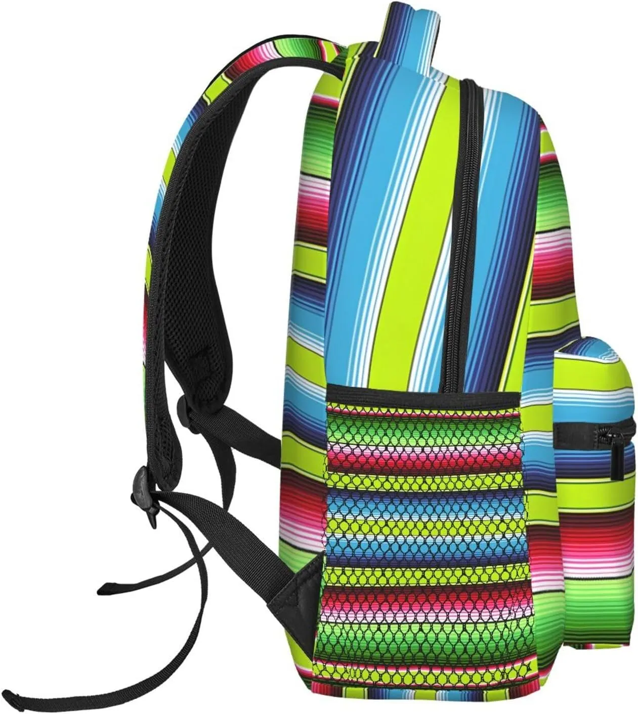 Lime Green Mexican Stripes Backpack Casual Pack Bag Laptop Backpack With Side Pocket Front Zipper Pocket Bookpack Travel Daypack Picnic Rucksack