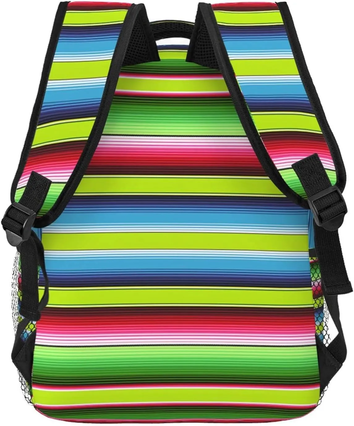 Lime Green Mexican Stripes Backpack Casual Pack Bag Laptop Backpack With Side Pocket Front Zipper Pocket Bookpack Travel Daypack Picnic Rucksack
