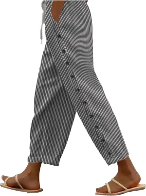 Linen Pants for Women Summer Lounge Pant Elastic Drawstring Casual Trousers with Pockets 2025 Beach Outfits