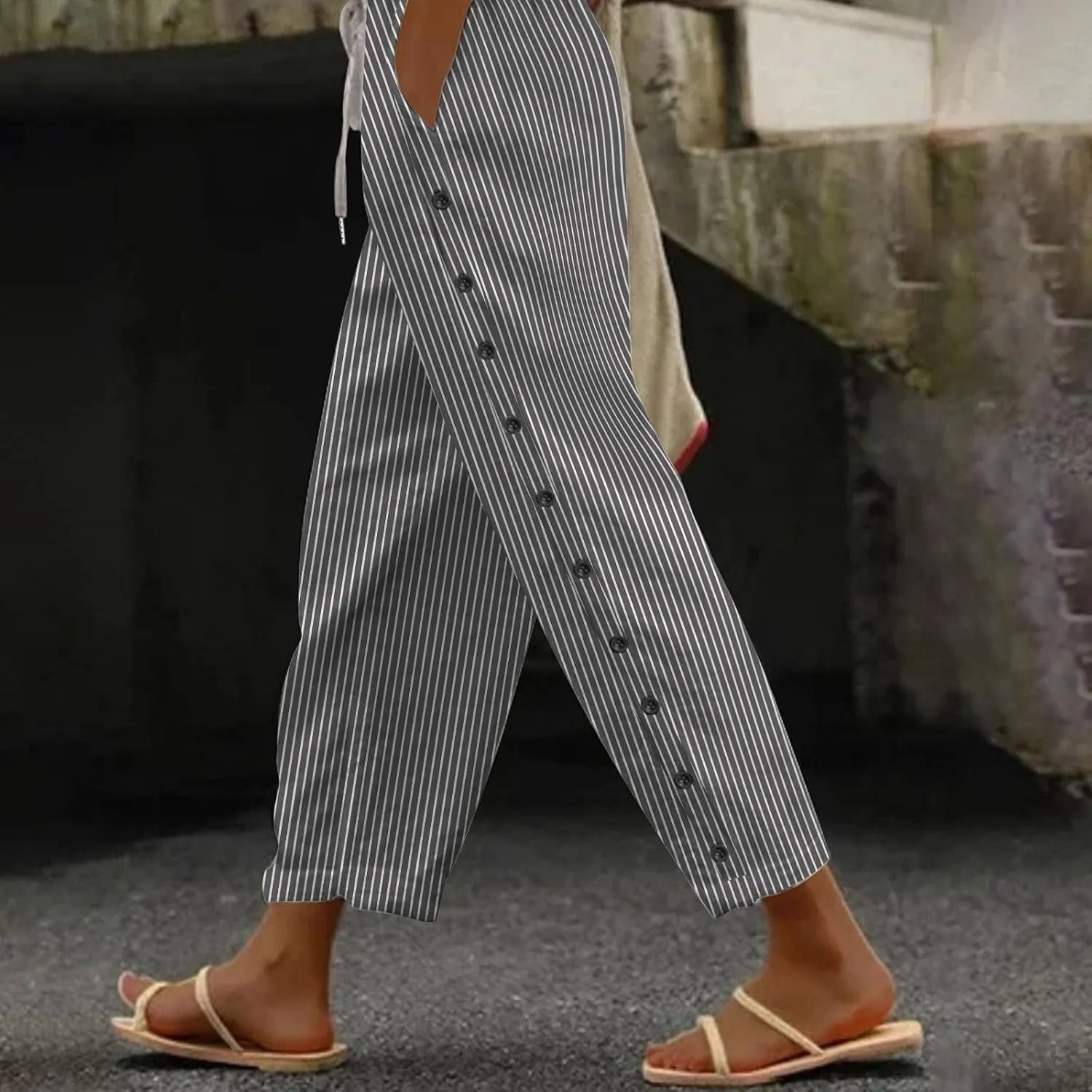 Linen Pants for Women Summer Lounge Pant Elastic Drawstring Casual Trousers with Pockets 2025 Beach Outfits