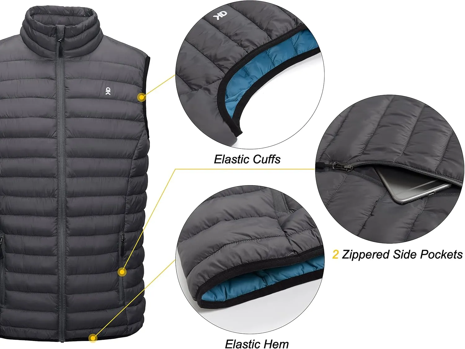 Little Donkey Andy Men's Lightweight Warm Puffer Vest Outdoor Sleeveless Jacket for Golf Hiking Casual Travel