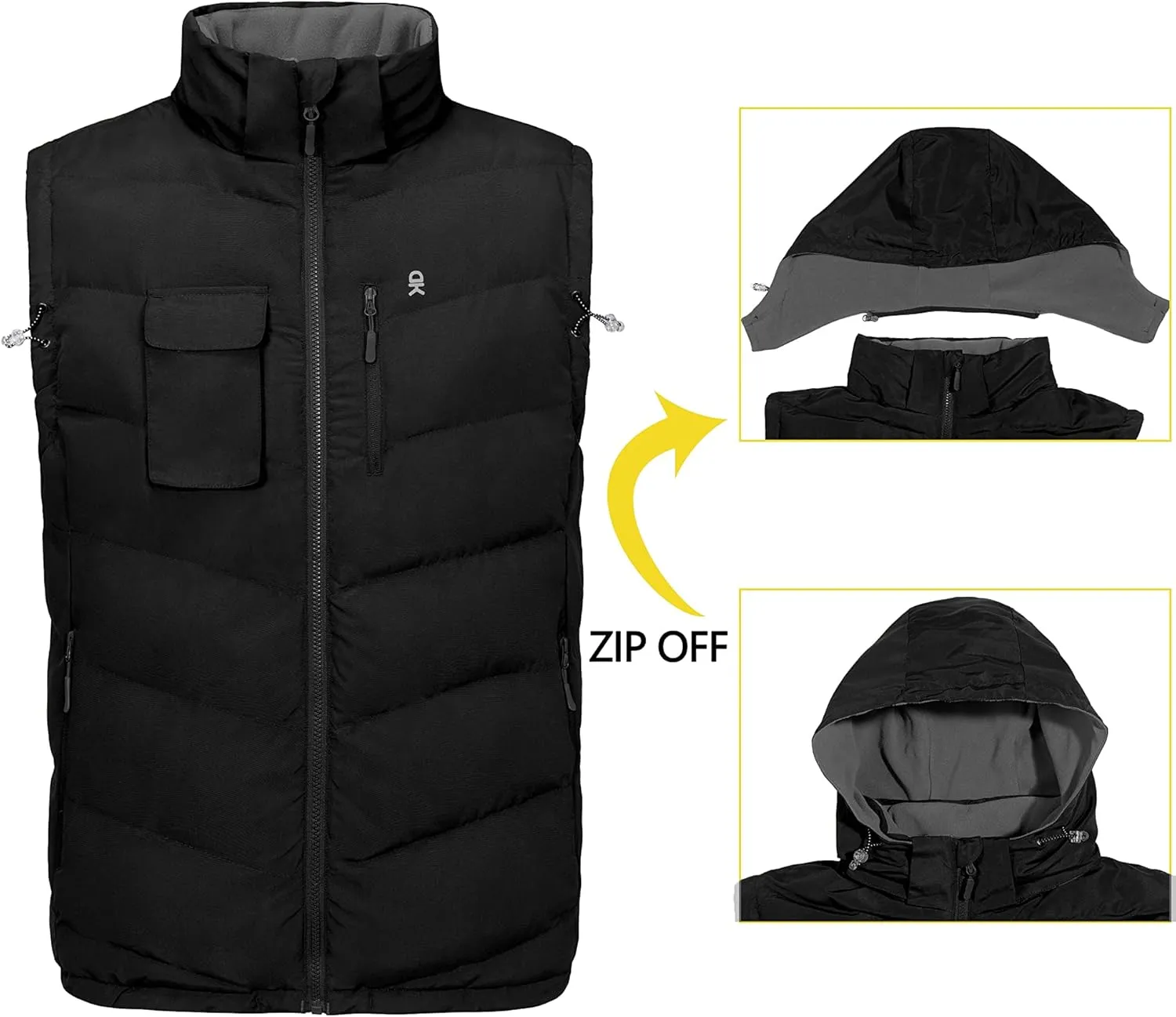 Little Donkey Andy Men's Reversible Fleece Puffy Vest Warm Sleeveless Puffer Jacket with Removable Hood for Golfing Hiking