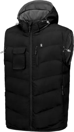Little Donkey Andy Men's Reversible Fleece Puffy Vest Warm Sleeveless Puffer Jacket with Removable Hood for Golfing Hiking