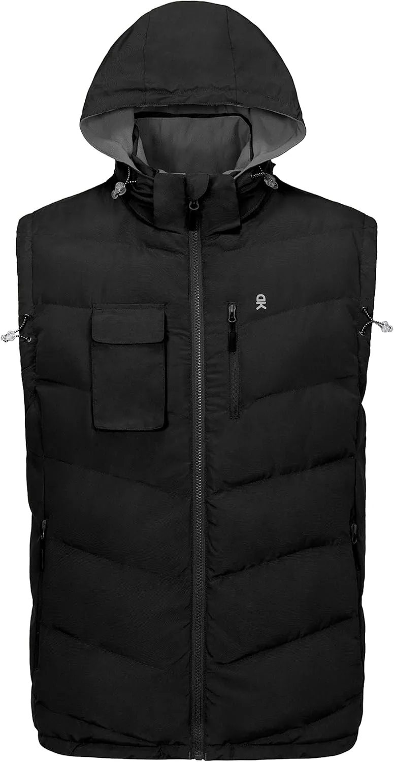 Little Donkey Andy Men's Reversible Fleece Puffy Vest Warm Sleeveless Puffer Jacket with Removable Hood for Golfing Hiking