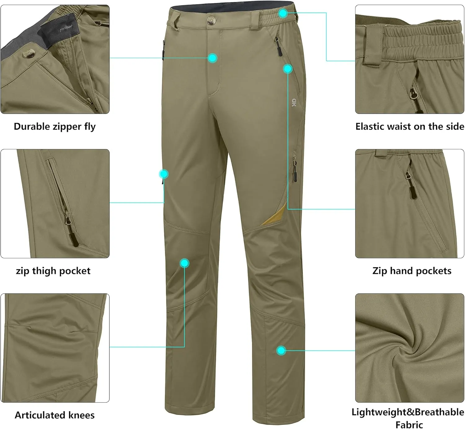 Little Donkey Andy Men's Stretch Hiking Golf Pants Lightweight Outdoor Athletic Softshell Casual Travel Camping