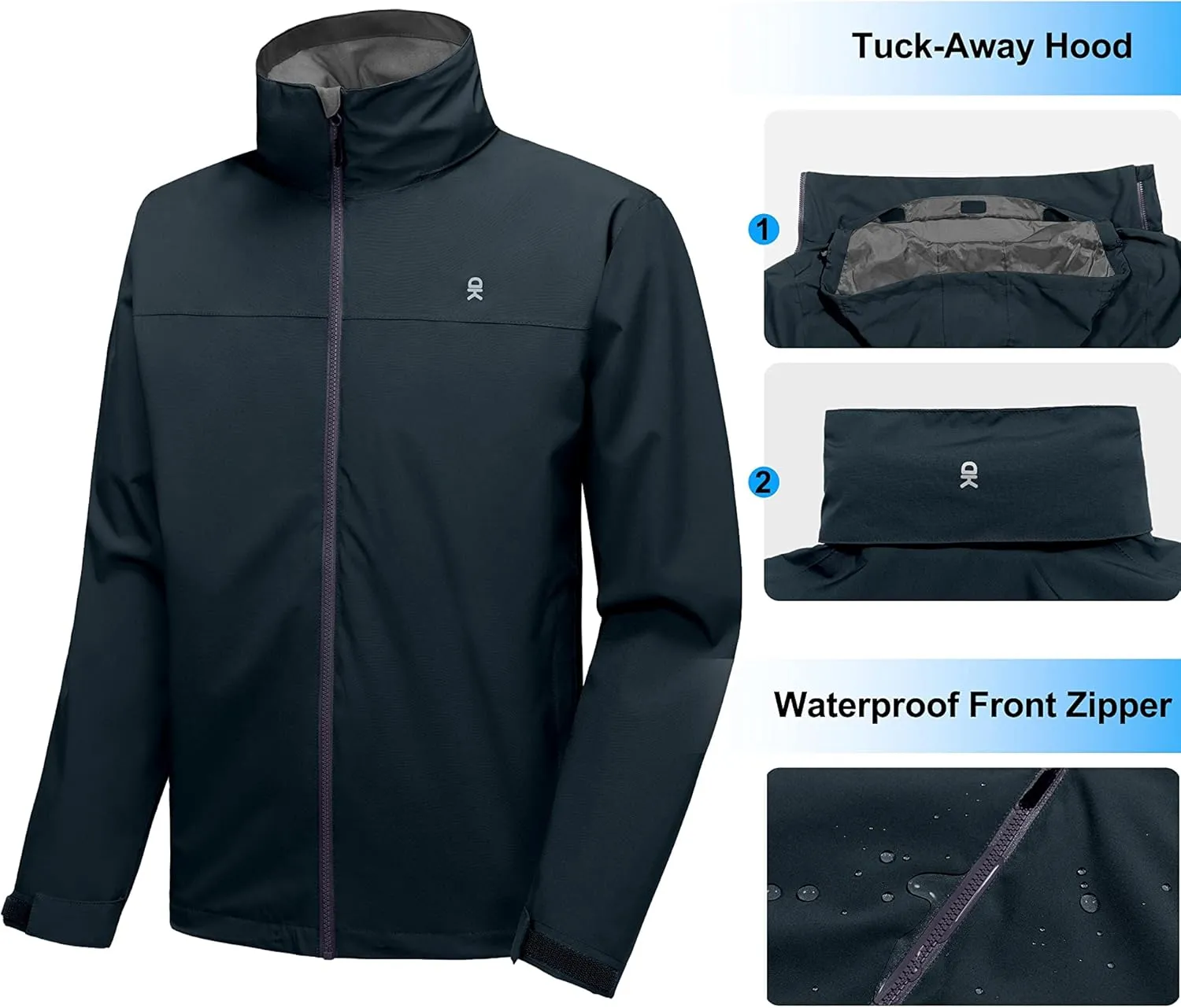 Little Donkey Andy Men's Waterproof Rain Jacket, Lightweight Rain Coat, Raincoat with Hood for Golf Hiking