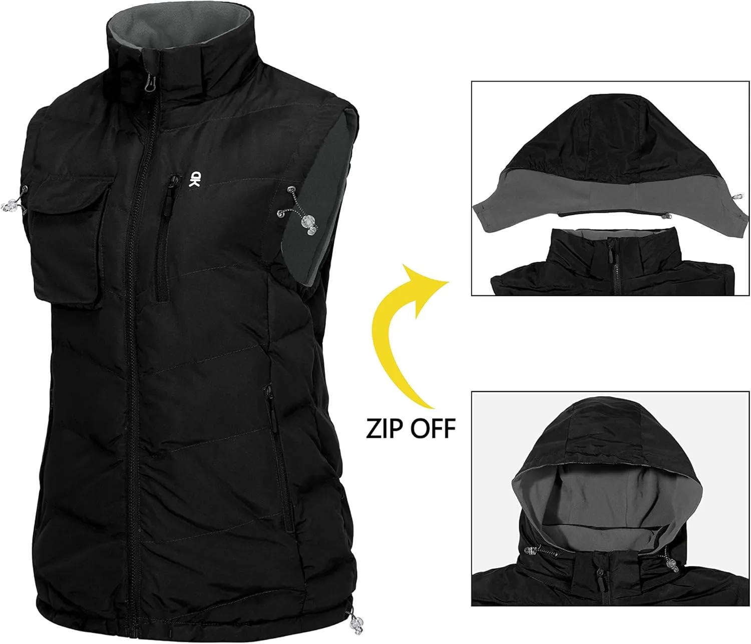 Little Donkey Andy Women's Fleece Puffy Vest Warm Sleeveless Puffer Jacket with Removable Hood for Golfing Hiking