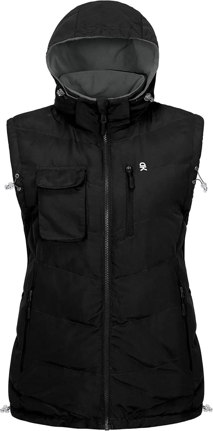 Little Donkey Andy Women's Fleece Puffy Vest Warm Sleeveless Puffer Jacket with Removable Hood for Golfing Hiking