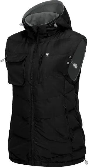 Little Donkey Andy Women's Fleece Puffy Vest Warm Sleeveless Puffer Jacket with Removable Hood for Golfing Hiking