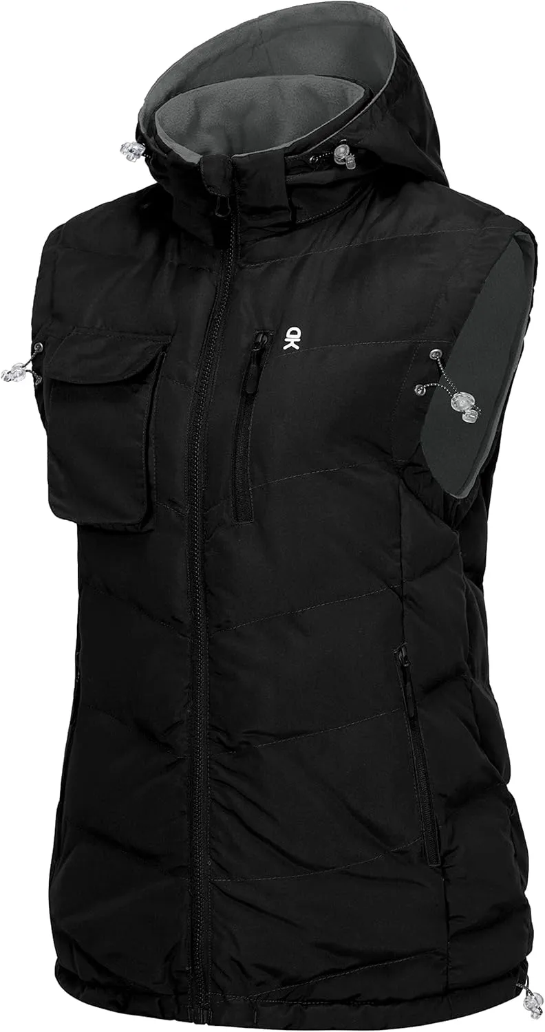 Little Donkey Andy Women's Fleece Puffy Vest Warm Sleeveless Puffer Jacket with Removable Hood for Golfing Hiking