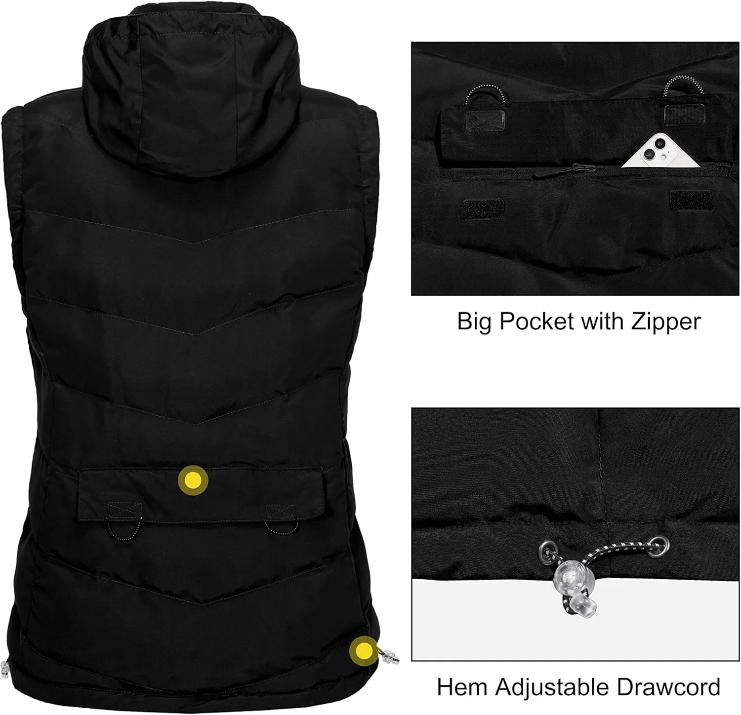 Little Donkey Andy Women's Fleece Puffy Vest Warm Sleeveless Puffer Jacket with Removable Hood for Golfing Hiking