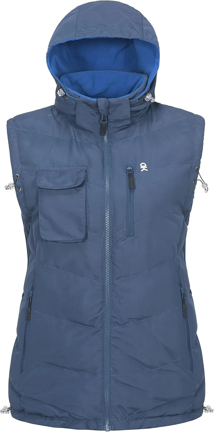 Little Donkey Andy Women's Fleece Puffy Vest Warm Sleeveless Puffer Jacket with Removable Hood for Golfing Hiking