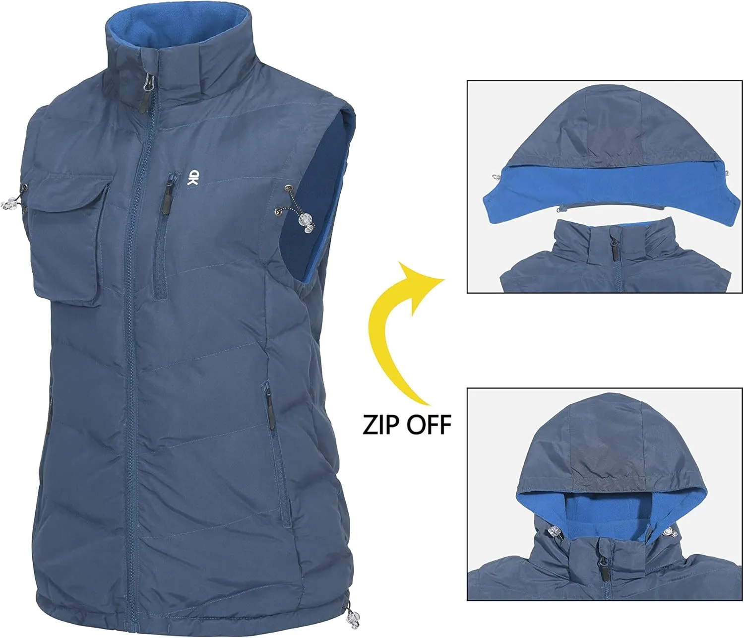 Little Donkey Andy Women's Fleece Puffy Vest Warm Sleeveless Puffer Jacket with Removable Hood for Golfing Hiking