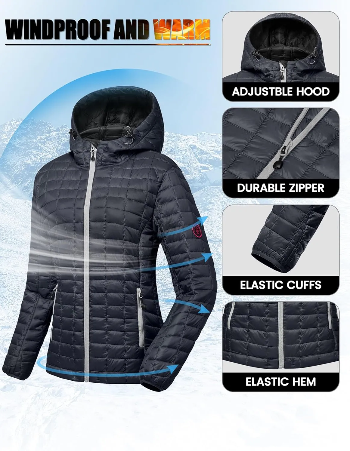 Little Donkey Andy Women's Puffer Jacket, Lightweight Warm Hiking Jacket with Post-Consumer Synthetic Insulation