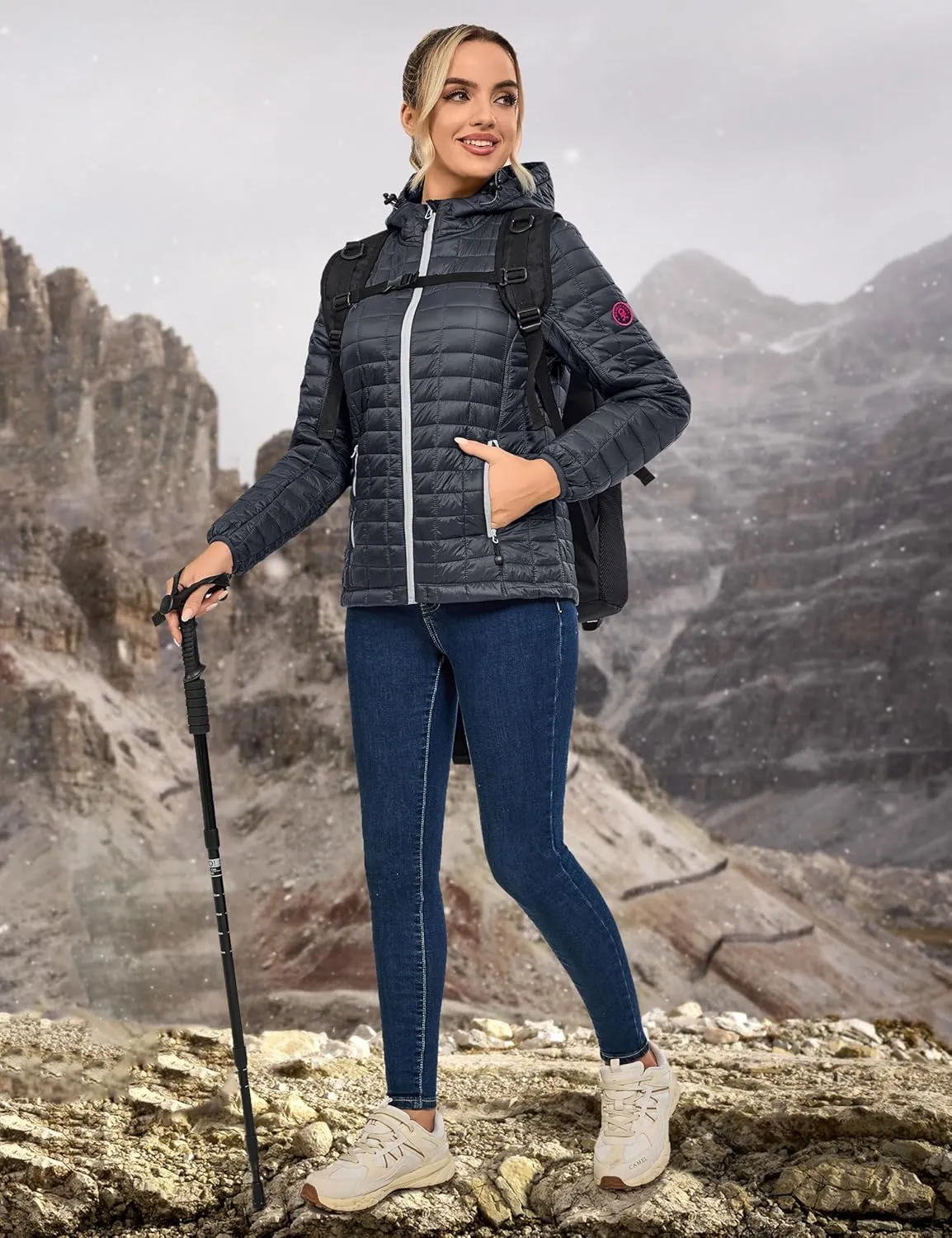 Little Donkey Andy Women's Puffer Jacket, Lightweight Warm Hiking Jacket with Post-Consumer Synthetic Insulation