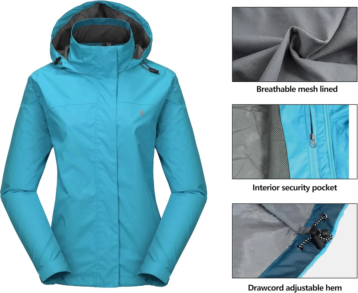 Little Donkey Andy Womens Waterproof Rain Jacket Lightweight Outdoor Windbreaker Rain Coat Shell for Hiking, Travel