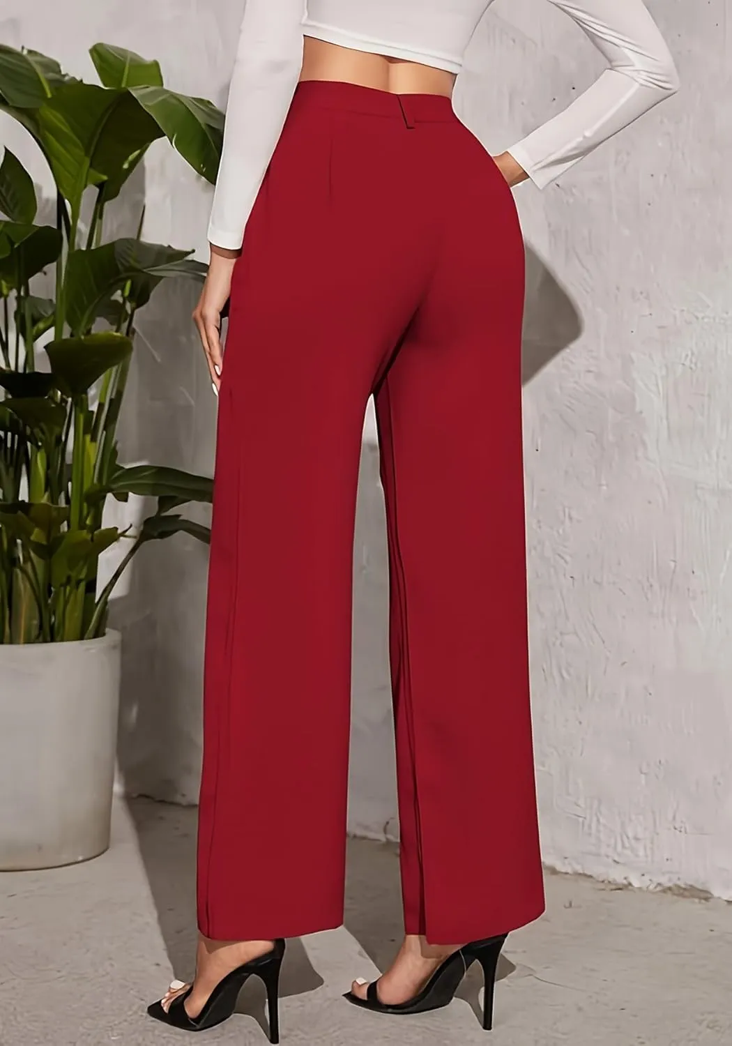 LKOUS Dress Pants Women Wide Leg,High Waist Business Casual Straight Leg Trousers with Pockets