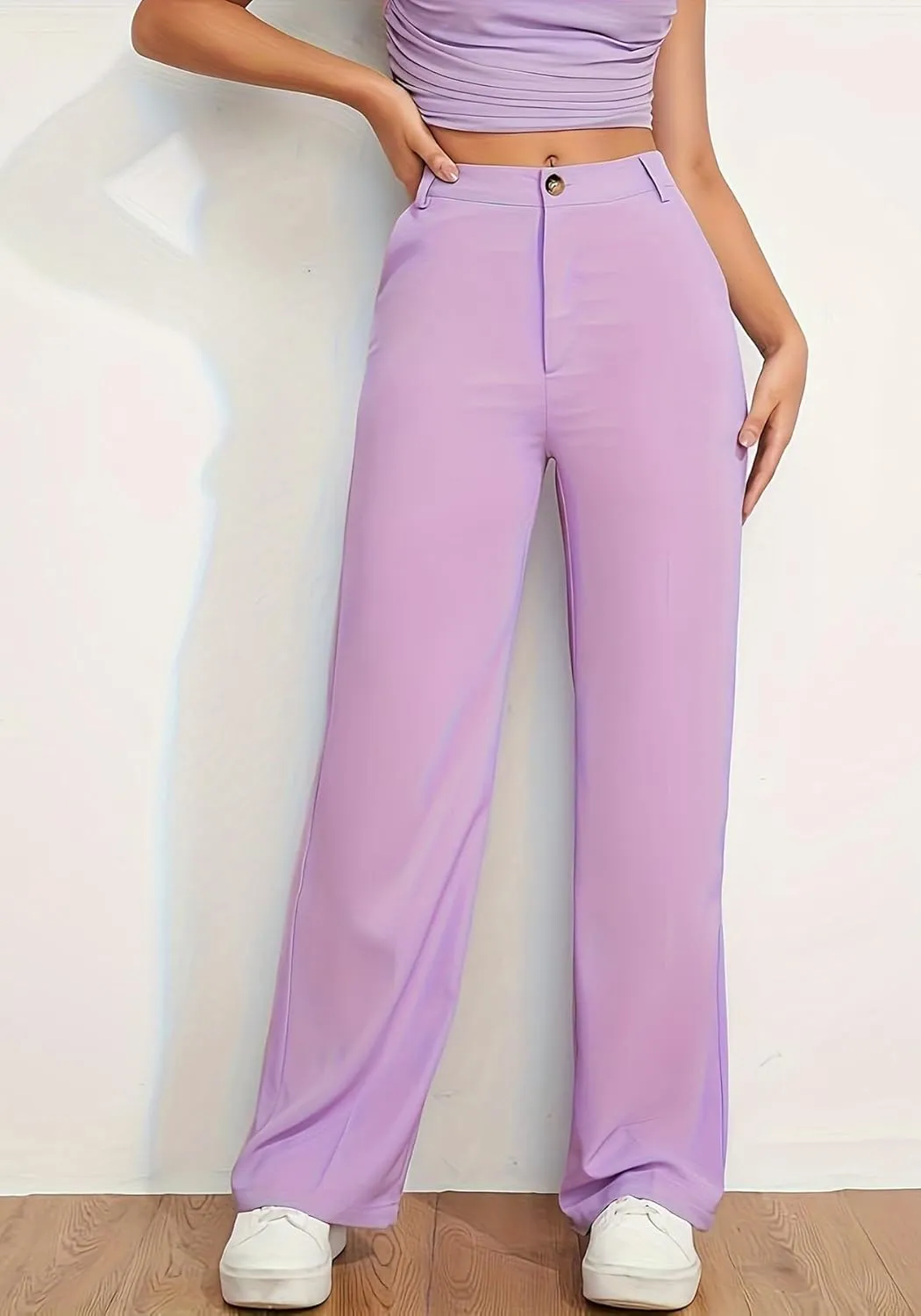 LKOUS Dress Pants Women Wide Leg,High Waist Business Casual Straight Leg Trousers with Pockets