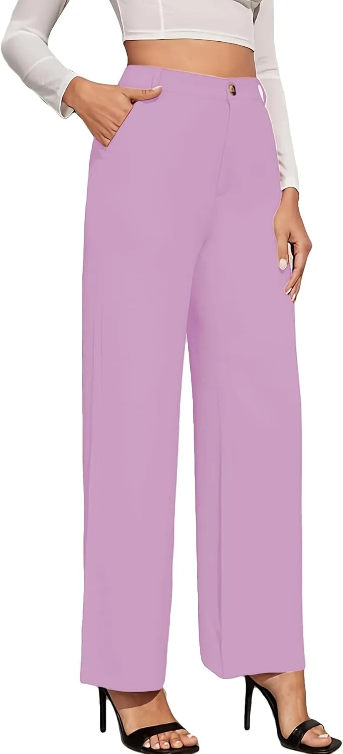 LKOUS Dress Pants Women Wide Leg,High Waist Business Casual Straight Leg Trousers with Pockets