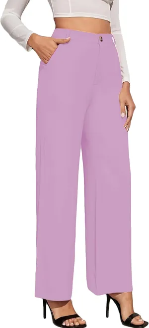 LKOUS Dress Pants Women Wide Leg,High Waist Business Casual Straight Leg Trousers with Pockets