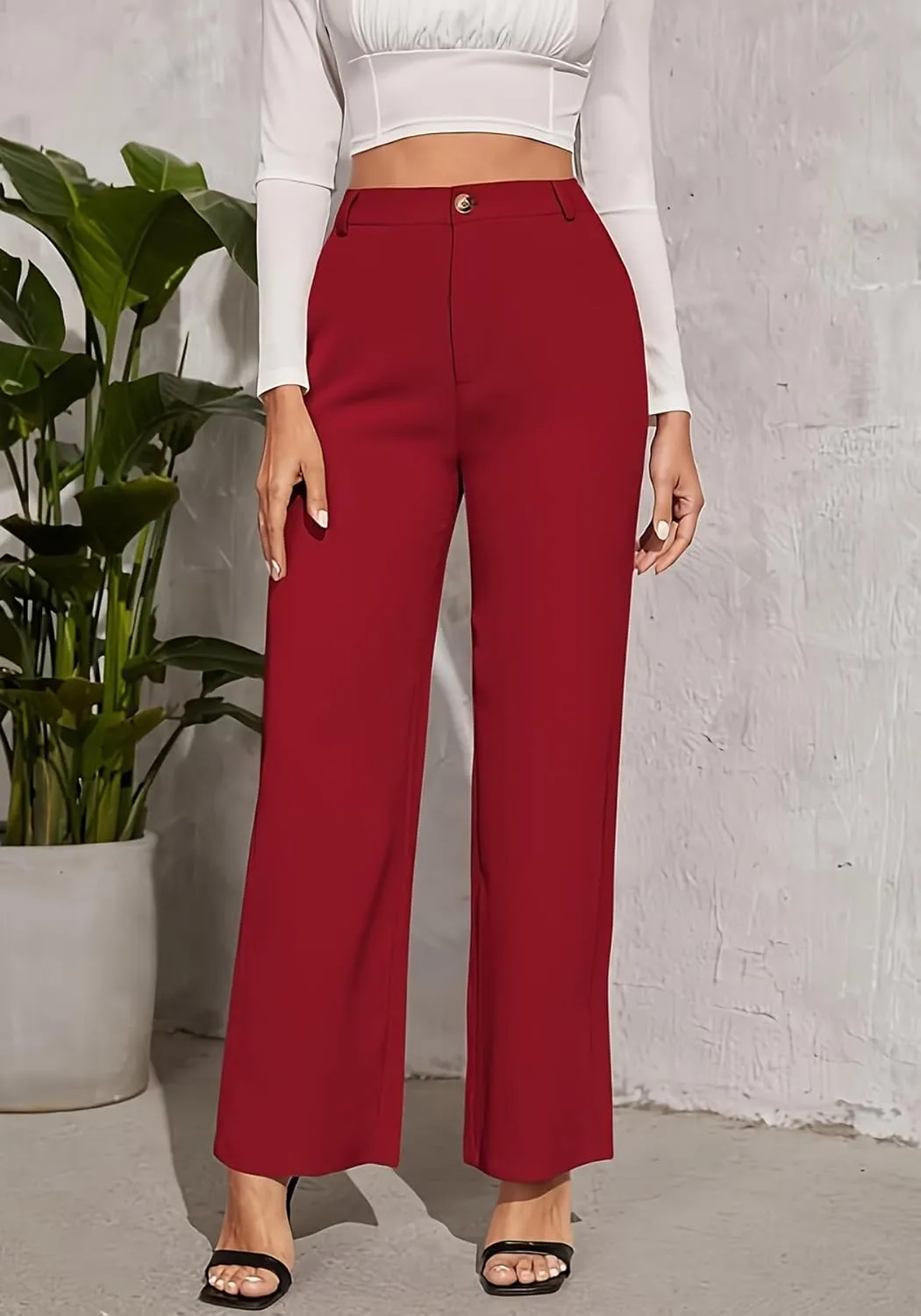LKOUS Dress Pants Women Wide Leg,High Waist Business Casual Straight Leg Trousers with Pockets