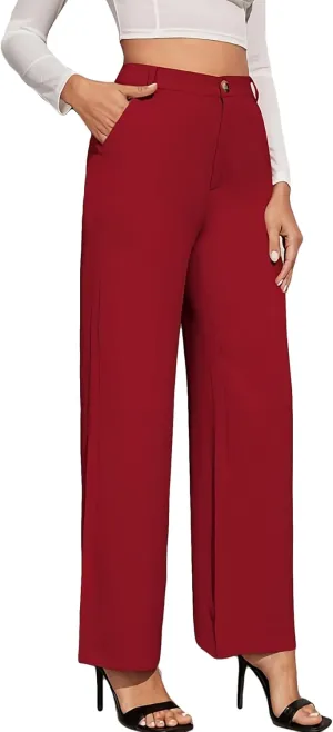 LKOUS Dress Pants Women Wide Leg,High Waist Business Casual Straight Leg Trousers with Pockets