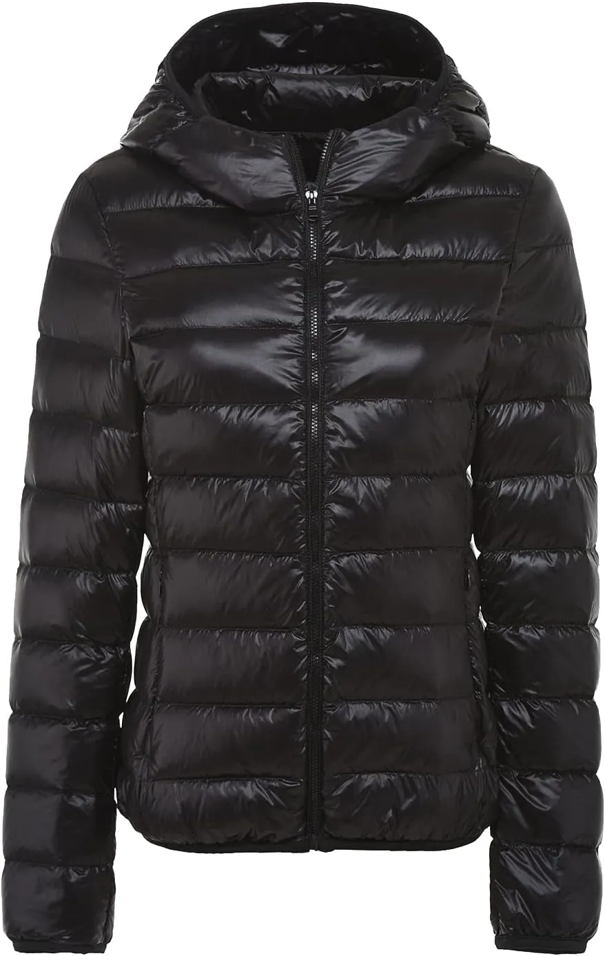 Locachy Women's Ultra Lightweight Packable Full-Zip Short Hoodie Down Jacket