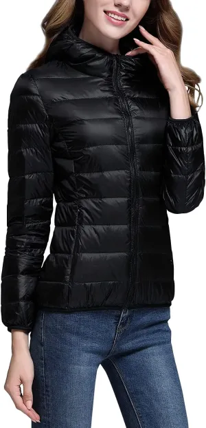 Locachy Women's Ultra Lightweight Packable Full-Zip Short Hoodie Down Jacket