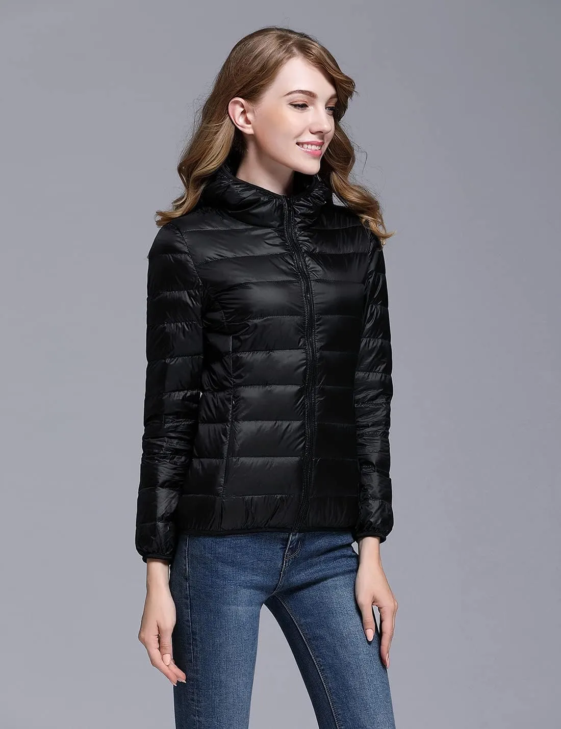 Locachy Women's Ultra Lightweight Packable Full-Zip Short Hoodie Down Jacket
