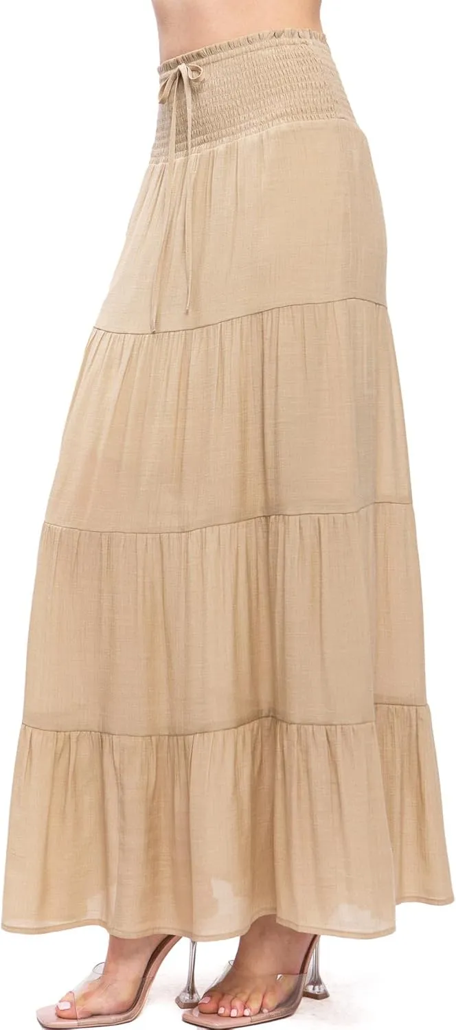 Love Tree Women's Juniors Classic Shirred Boho Midi Skirt