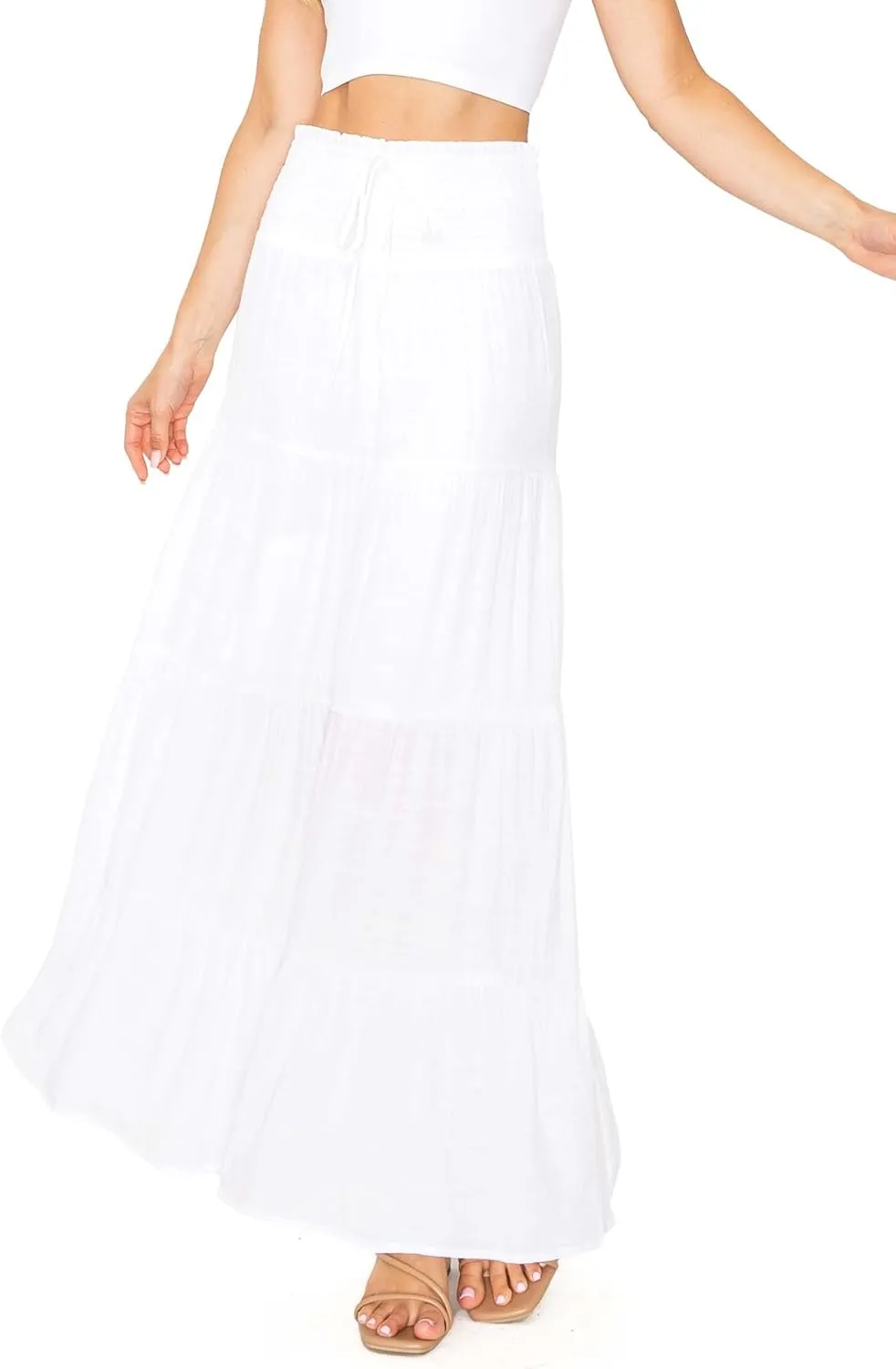 Love Tree Women's Juniors Classic Shirred Boho Midi Skirt