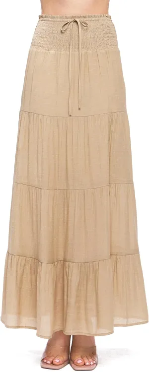 Love Tree Women's Juniors Classic Shirred Boho Midi Skirt